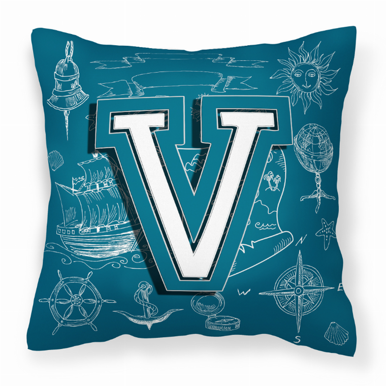 Carolines Treasures, Inc Monogram Letter Sea Doodles Alphabet Fabric Decorative Pillow, 14 Inch, Polyester, Soft