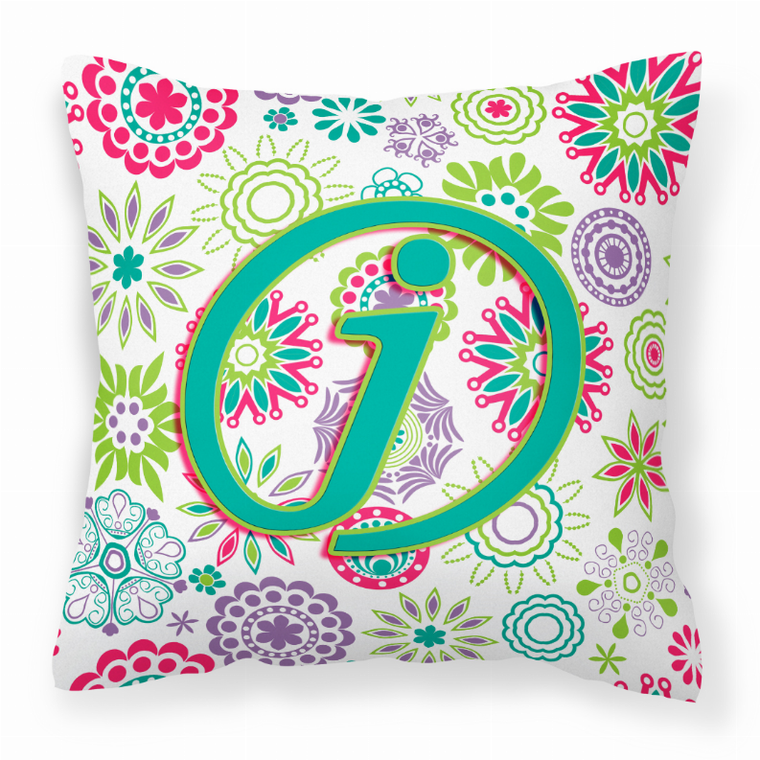 Carolines Treasures, Inc Monogram Letter Flowers Fabric Decorative Pillow, 14x14 Inches, 100% Polyester