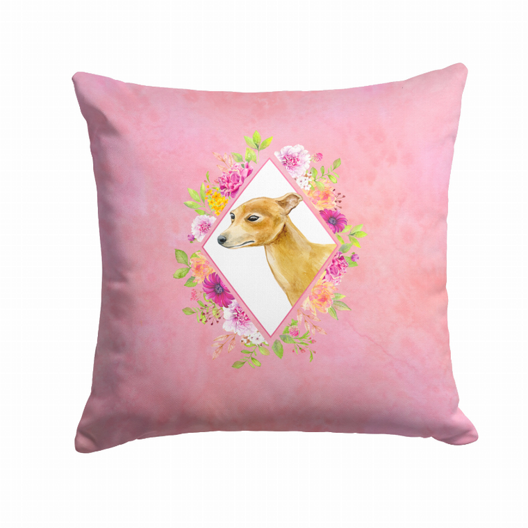 Carolines Treasures, Inc Floral Design with Dog Picture Fabric Decorative Pillow, 14 X 14 Inches, Polyester, Refined