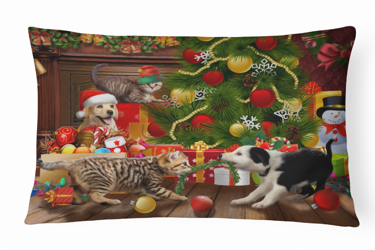 Carolines Treasures Animal Art Merry Christmas Canvas Fabric Decorative Pillow, Canvas Material, 12x16 Inches, Holiday Accent