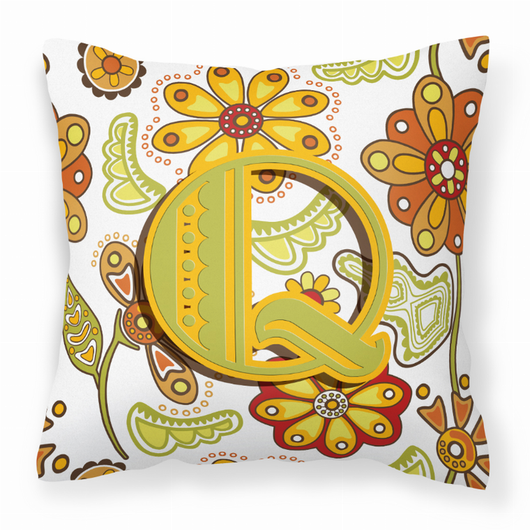 Carolines Treasures Monogram Letter Floral Fabric Decorative Pillow, 14x14 Inches, Polyester, bright, vibrant