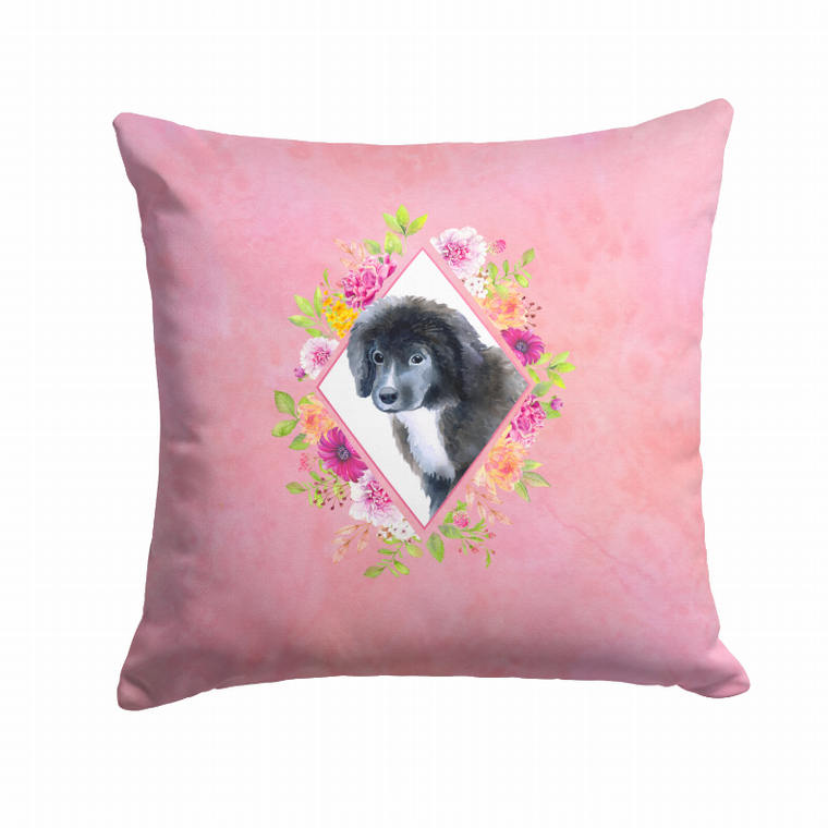 Carolines Treasures Floral Design with Dog Picture Fabric Decorative Pillow, 14 X 14 Inches, Polyester, Comfort D?cor