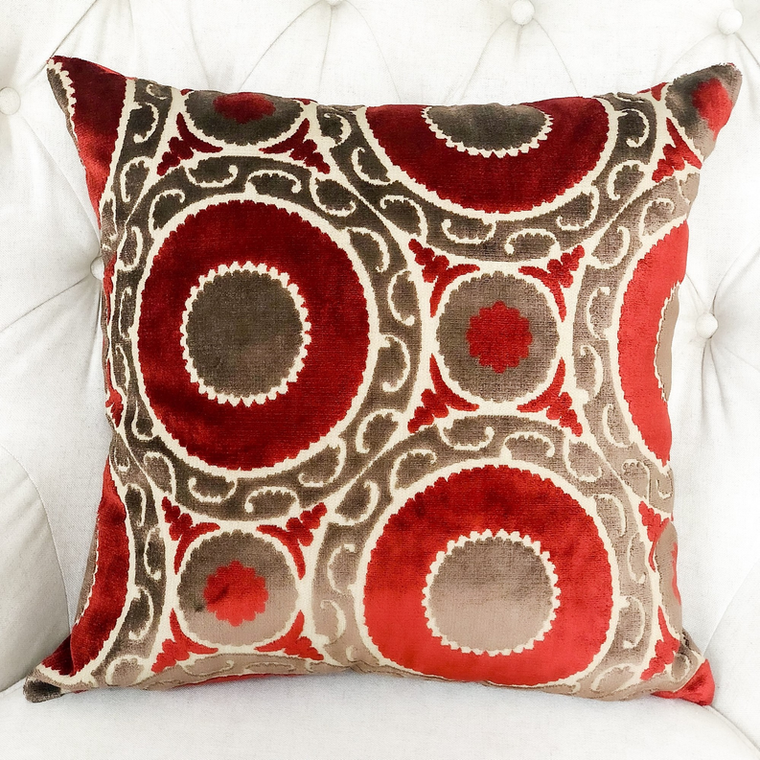 Plutus Brands Madeline Red and Brown Handmade Luxury Pillow, Earthy Depth