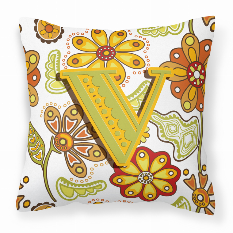 Carolines Treasures Monogram Letter Floral Fabric Decorative Pillow, 14x14 Inches, Polyester, cheerful, colorful