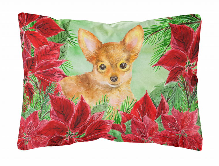 Poinsettas Dog Art Canvas Fabric Decorative Pillow - 652259193561