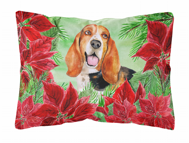 Poinsettas Dog Art Canvas Fabric Decorative Pillow - 652259193394