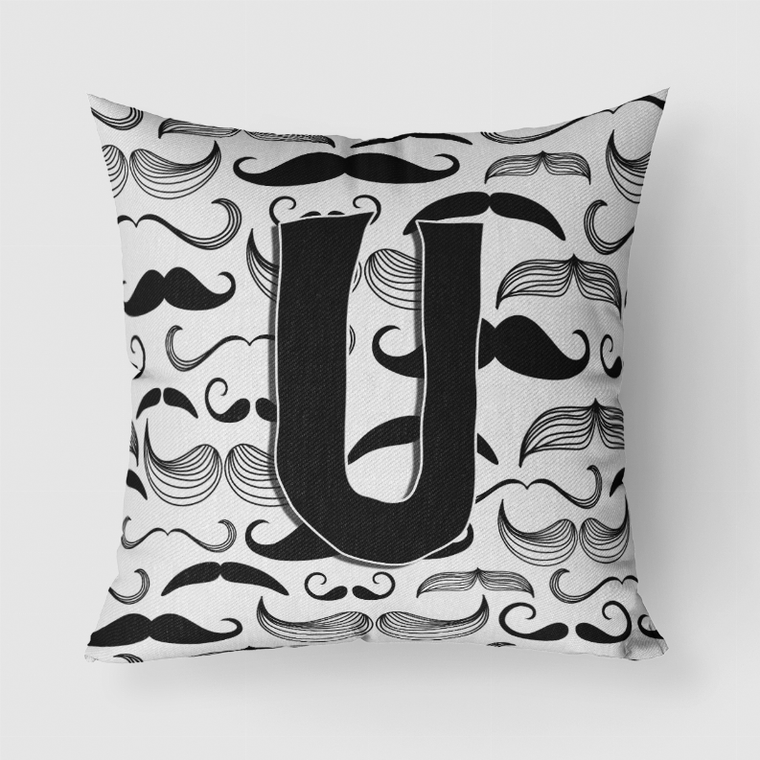 Letter Moustache Initial Fabric Decorative Pillow - 615872981625