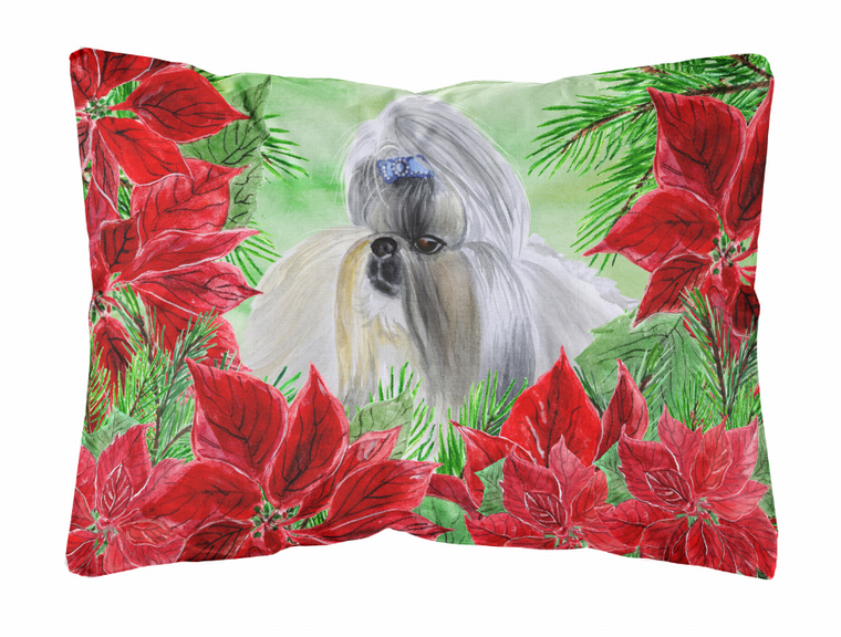 Poinsettas Dog Art Canvas Fabric Decorative Pillow - 652259193011