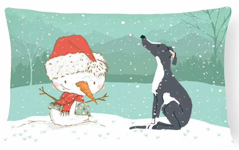 Snowman Christmas Dog Art Canvas Fabric Decorative Pillow - 652259282159