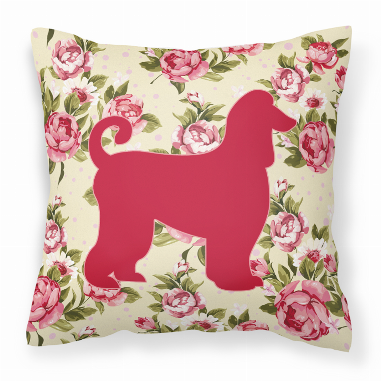 Carolines Treasures Dog Silhouette Shabby Chic Roses Fabric Decorative Pillow, Yellow, 14x14 Inches, Soft Polyester