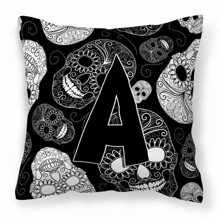 Caroline's Treasures Monogram Letter Day of the Dead Skulls Black Fabric Decorative Pillow, Black, dark, bold