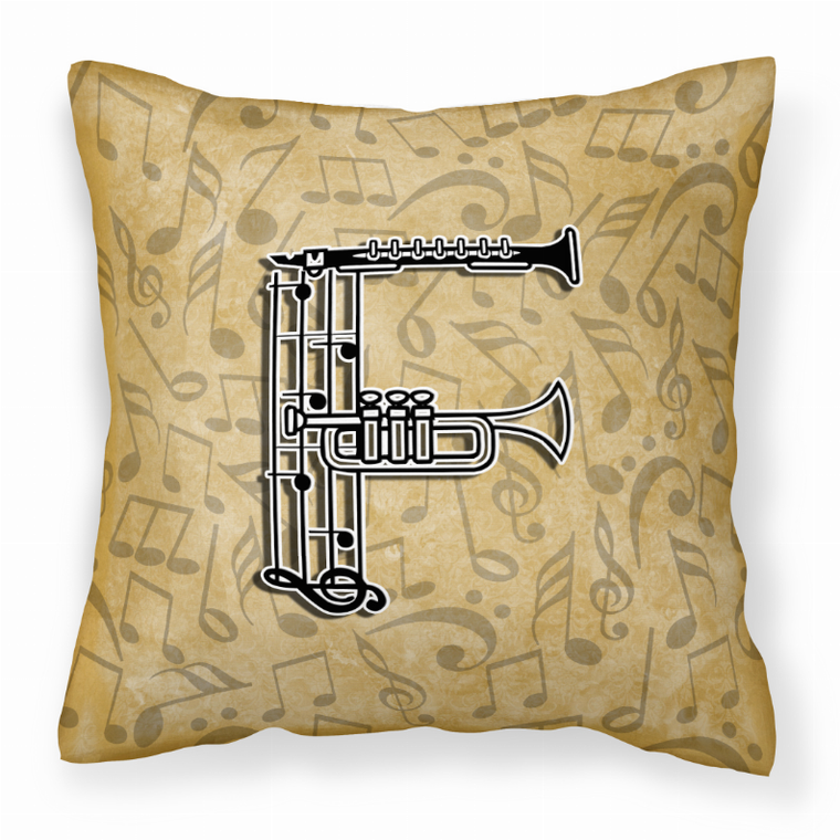 Carolines Treasures, Inc Monogram Letter Musical Instrument Alphabet Fabric Decorative Pillow, 14x14 Inches, cheerful, bright