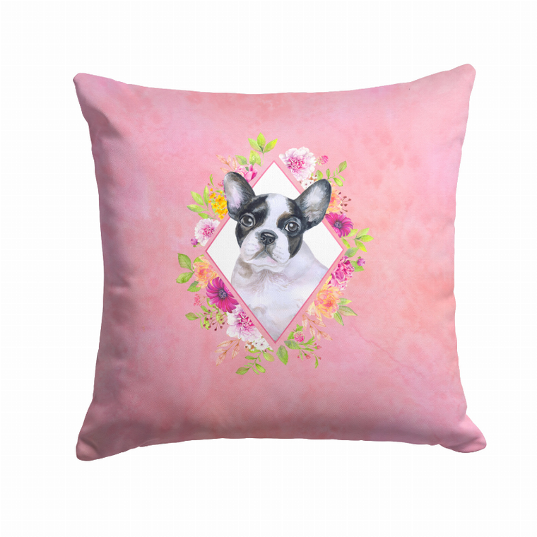 Floral Design with Dog Picture Fabric Decorative Pillow - 194030081044