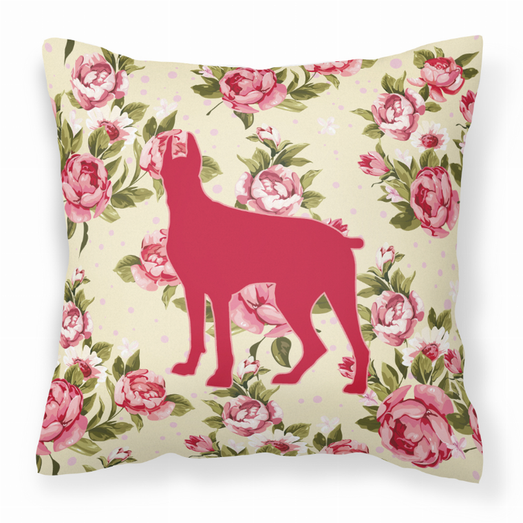 Carolines Treasures Dog Silhouette Shabby Chic Roses Fabric Decorative Pillow, Yellow, 14 Inches