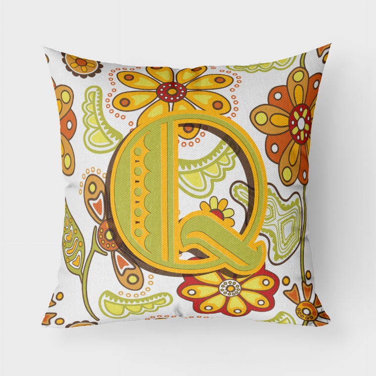 Carolines Treasures, Inc Letter Floral Mustard and Green Fabric Decorative Pillow, Mustard and Green Color, 18 x 18 Inches, Stylish