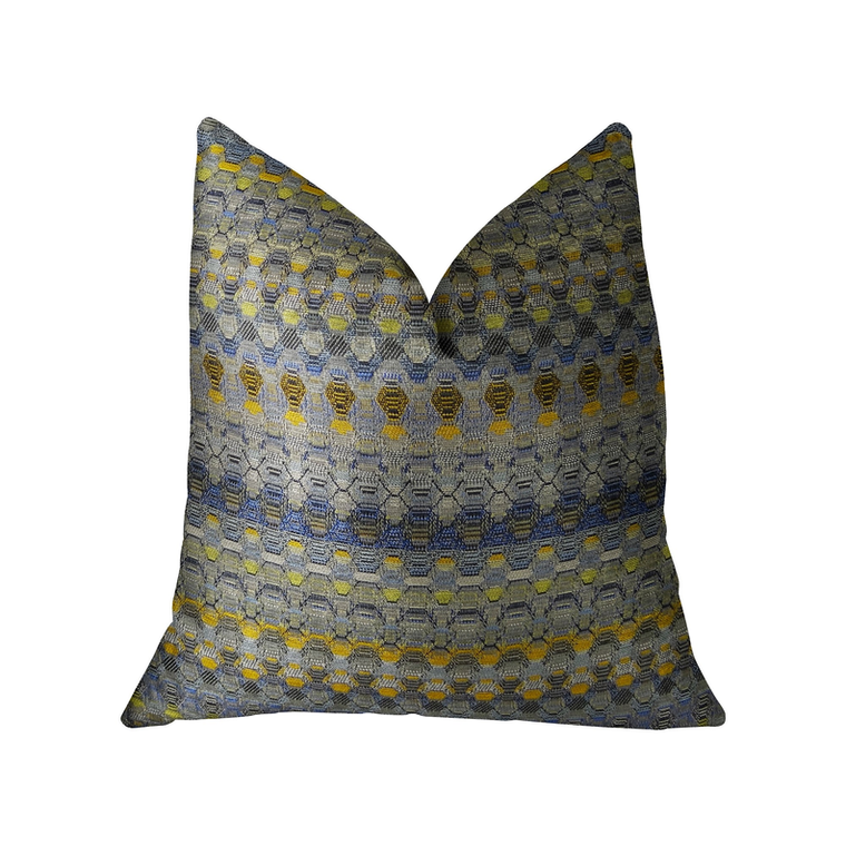 Plutus Blue Wynne Blue Navy and Yellow Handmade Luxury Pillow - 663701014648
