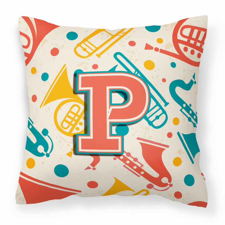 Carolines Treasures Monogram Letter Musical Instruments Fabric Decorative Pillow, 14x14 Inches, cozy, vibrant