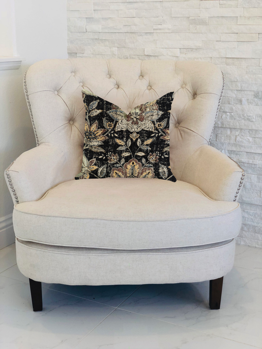 Plutus Noir Lotus Blossom Luxury Throw Pillow - 641753664202