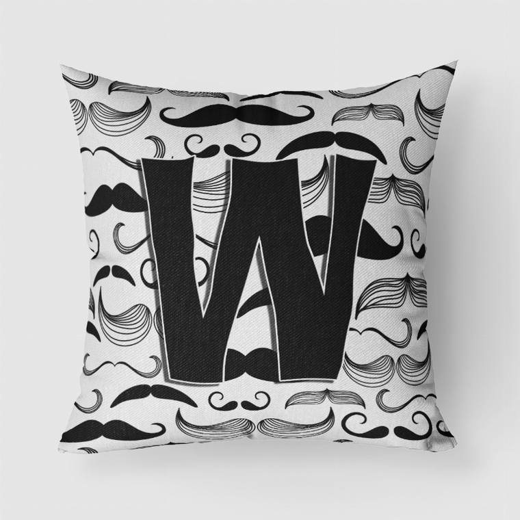 Letter Moustache Initial Fabric Decorative Pillow - 615872981649