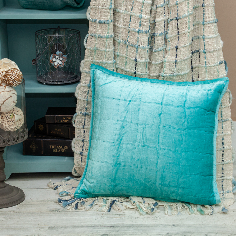 Parkland Collection Gorty Aqua Solid Quilted Throw Pillow - 025773005380