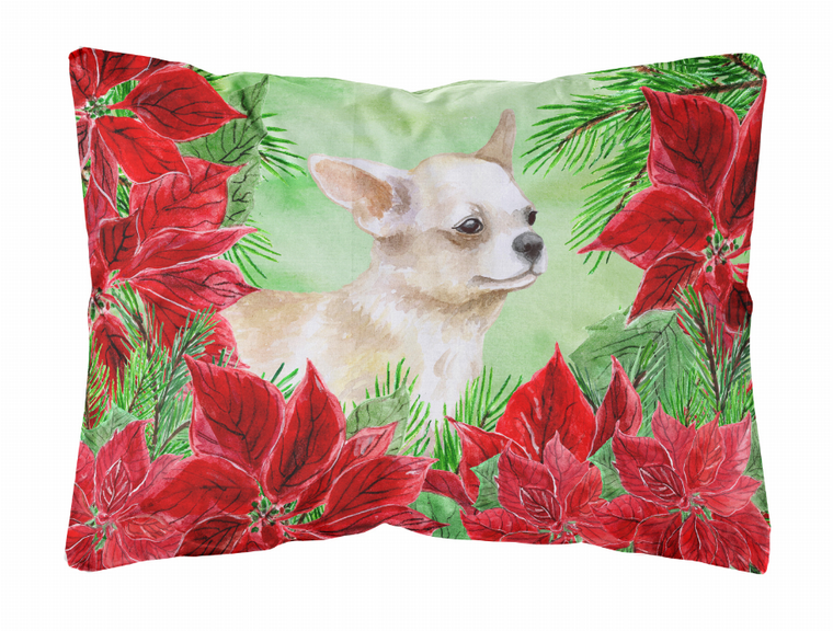 Poinsettas Dog Art Canvas Fabric Decorative Pillow - 652259193325