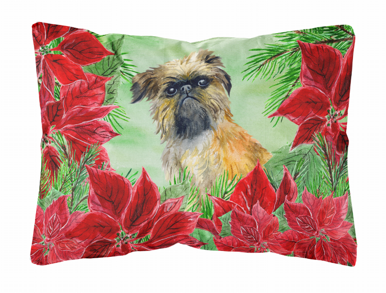 Poinsettas Dog Art Canvas Fabric Decorative Pillow - 652259193226