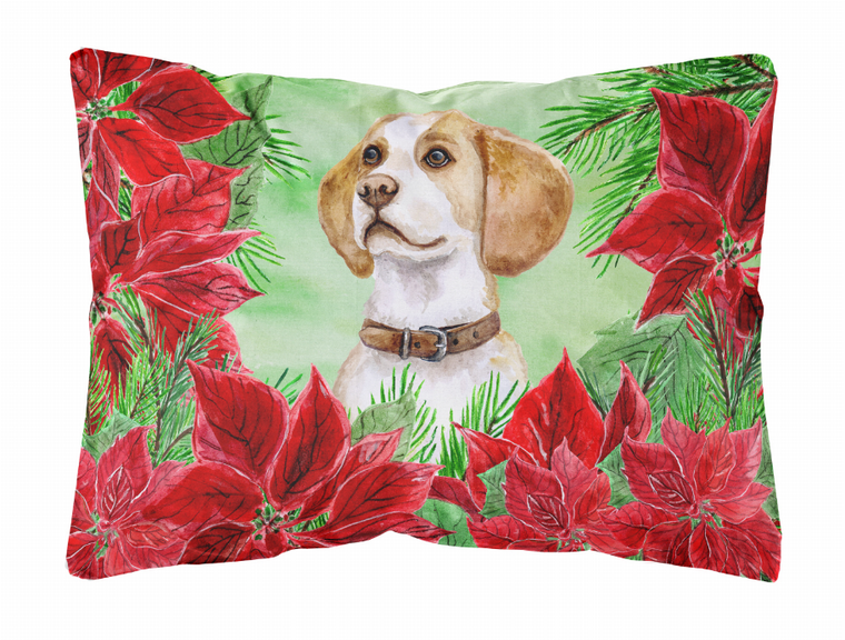 Poinsettas Dog Art Canvas Fabric Decorative Pillow - 652259193219