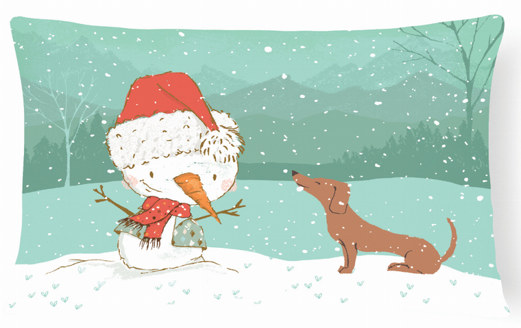 Snowman Christmas Dog Art Canvas Fabric Decorative Pillow - 652259282548