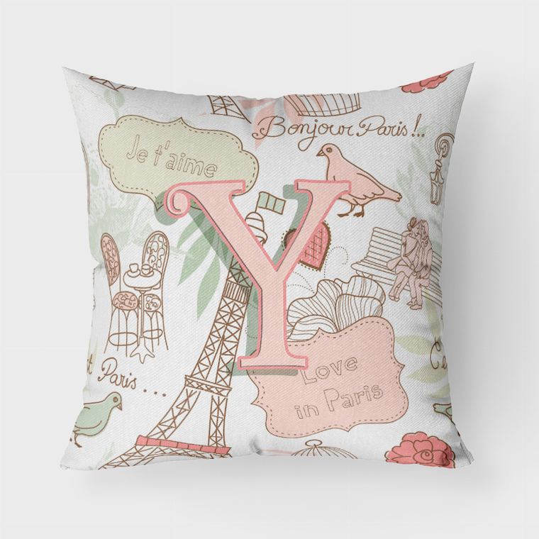 Letter  Love in Paris Pink Fabric Decorative Pillow - 615872979851