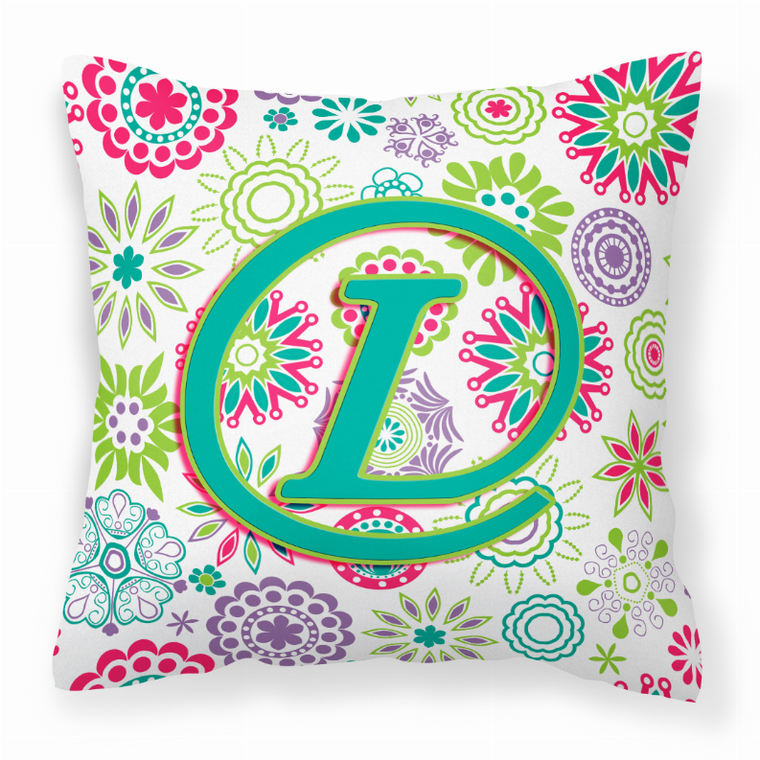 Carolines Treasures Monogram Letter Flowers Fabric Decorative Pillow Accent Cushion