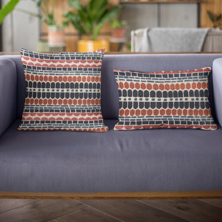 Plutus Brands Plutus Red, Blue Harmony Border Premium Luxury Designer Decorative Pillow