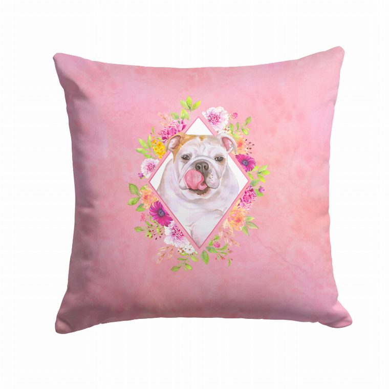 Carolines Treasures Floral Design with Dog Picture Fabric Decorative Pillow, 14 X 14 Inches, Polyester, Soft Fill