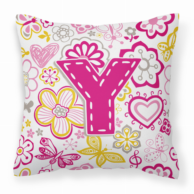 Monogram Letter Flowers and Butterflies Fabric Decorative Pillow - 615872976737