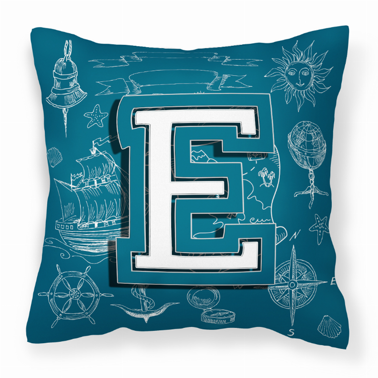 Carolines Treasures Monogram Letter Sea Doodles Alphabet Fabric Decorative Pillow, 14x14 Inches, Soft, Durable