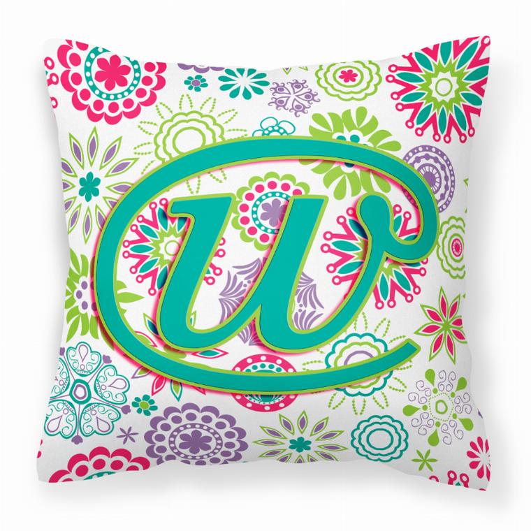 Caroline's Treasures Monogram Letter Flowers Fabric Decorative Pillow, 14x14 Inches