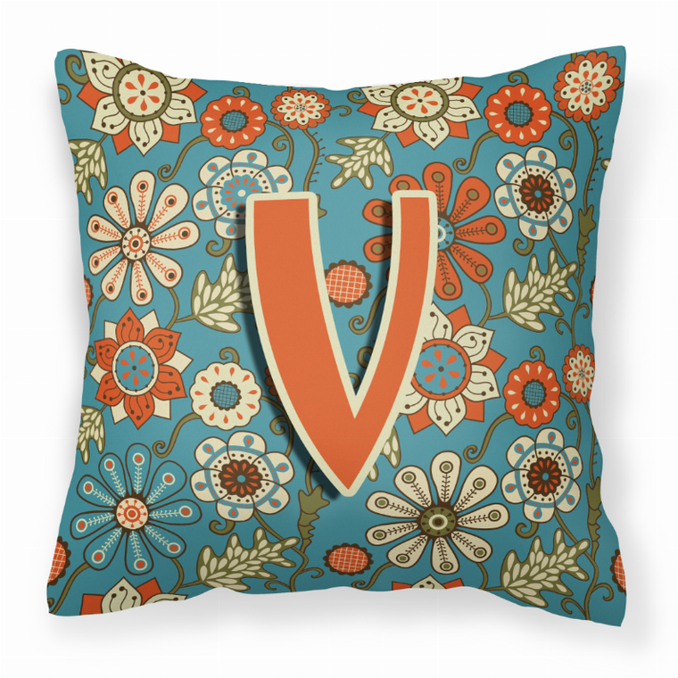 Carolines Treasures Monogram Letter Flowers Fabric Decorative Pillow, 14x14 Inches, Polyester