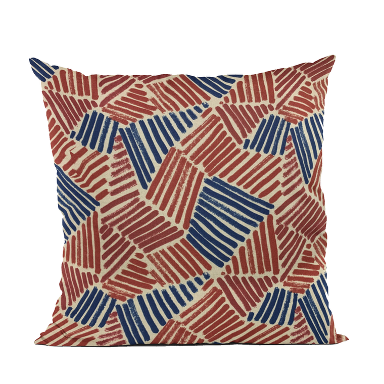 Plutus Brands Plutus Red, Blue Sketch Abstract Premium Luxury Designer Decorative Accent Pillow