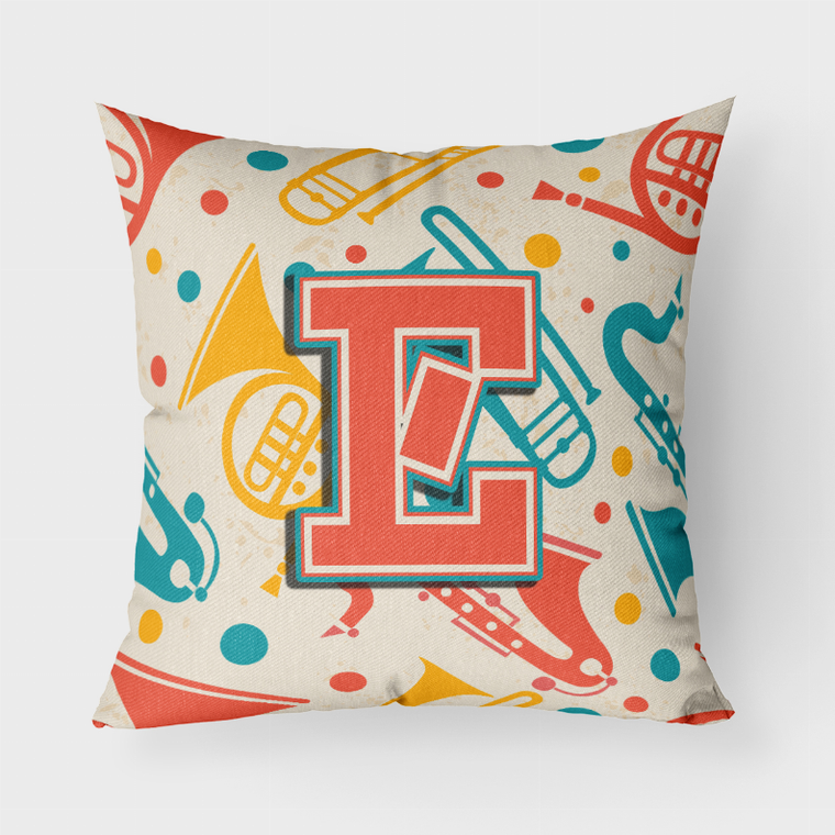 Carolines Treasures Letter Retro Teal Orange Musical Instruments Initial Fabric Decorative Pillow, Teal Orange, Soft Durable