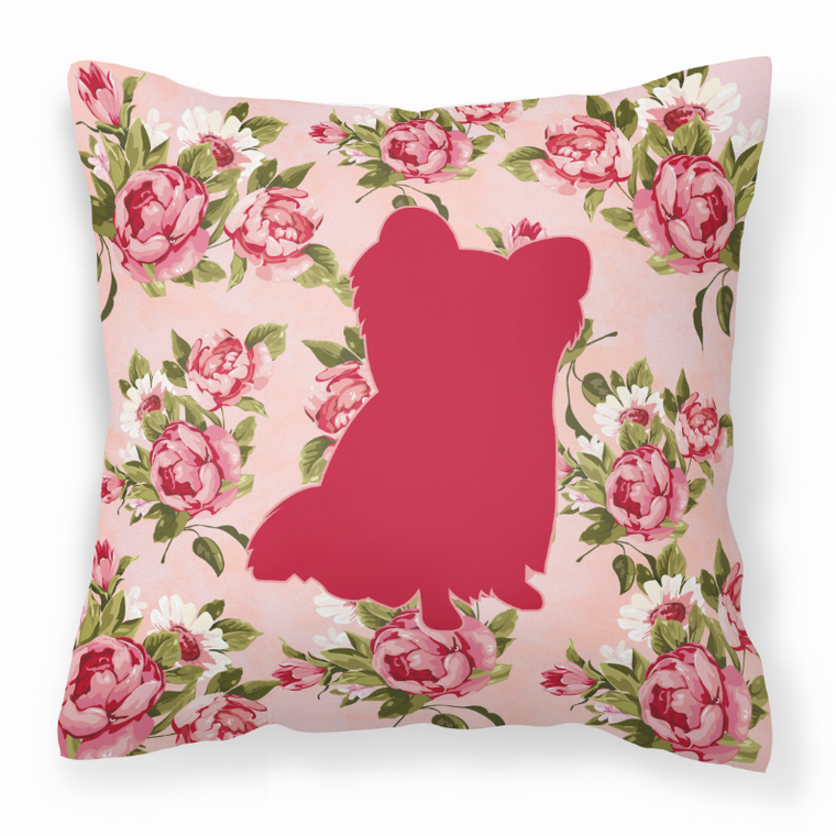 Carolines Treasures Dog Silhouette Shabby Chic Roses Fabric Decorative Pillow, Fabric, 14x14 Inches 