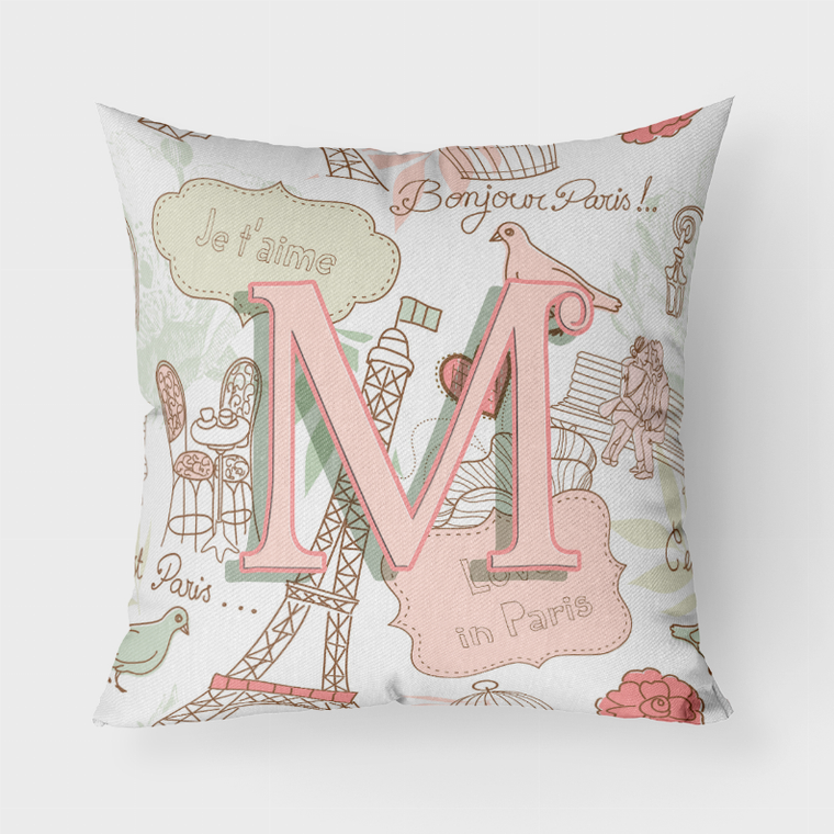 Carolines Treasures, Inc Letter Love in Paris Pink Fabric Decorative Pillow, Pink, 18x18 Inches, Durable