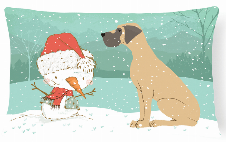 Snowman Christmas Dog Art Canvas Fabric Decorative Pillow - 652259282111