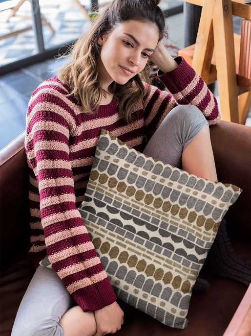 Plutus Green, Gray Harmony Border Luxury Throw Pillow - 017247668924