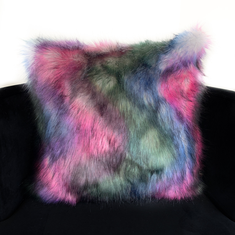 Plutus Green, Purple, Blue Northern Lights Animal Faux Fur Luxury Throw Pillow - 017247673607