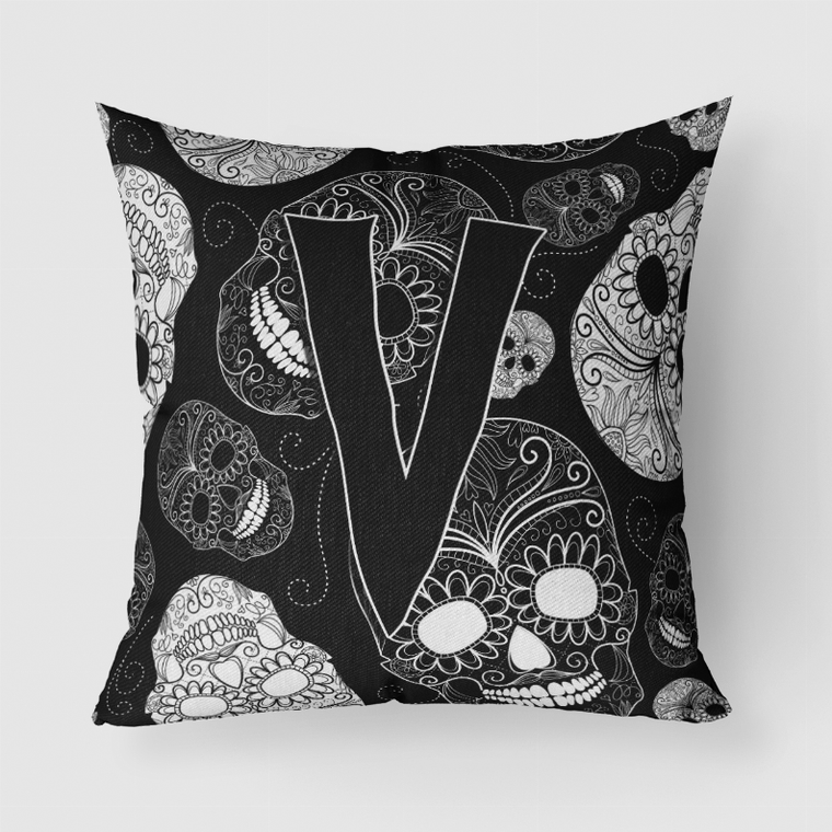 Carolines Treasures, Inc Letter Day of the Dead Skulls Black Fabric Decorative Pillow, Black, 18x18 Inches, Colorful