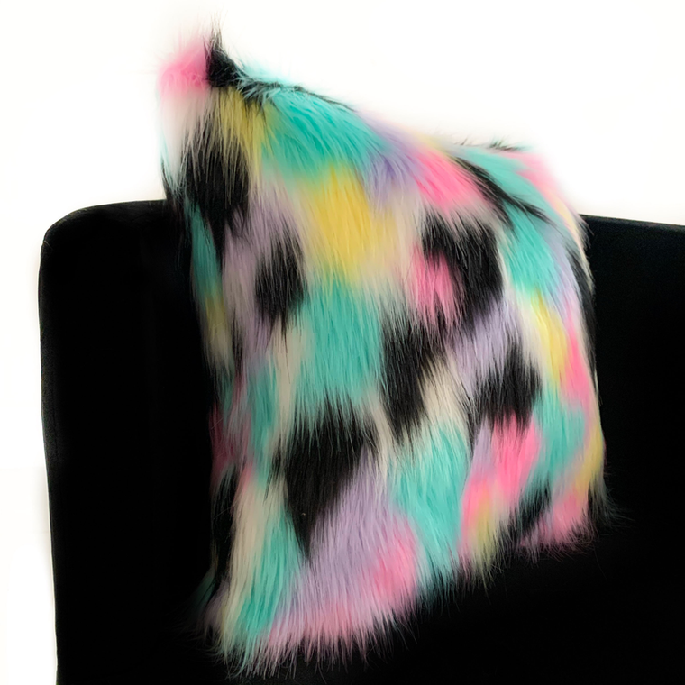 Plutus Brands Plutus Pink, Blue, Black, Yellow Exotic Animal with Faux Fur Luxury Throw Pillow Kaleidoscope