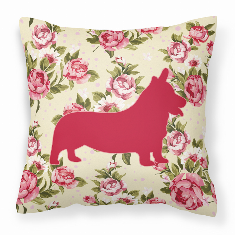 Carolines Treasures, Inc Dog Silhouette Shabby Chic Roses Fabric Pillow, Yellow, 14x14 Inches, Durable Polyester