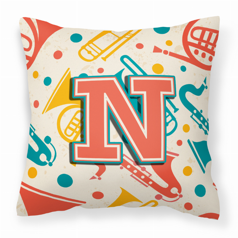 Carolines Treasures Monogram Letter Musical Instruments Fabric Decorative Pillow, 14x14 Inches, 100% Polyester, cheerful, comfy
