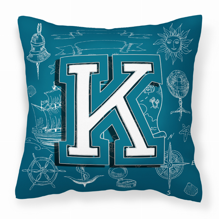 Carolines Treasures Monogram Letter Sea Doodles Alphabet Fabric Decorative Pillow, Fabric, 14x14 Inches, Fun Design