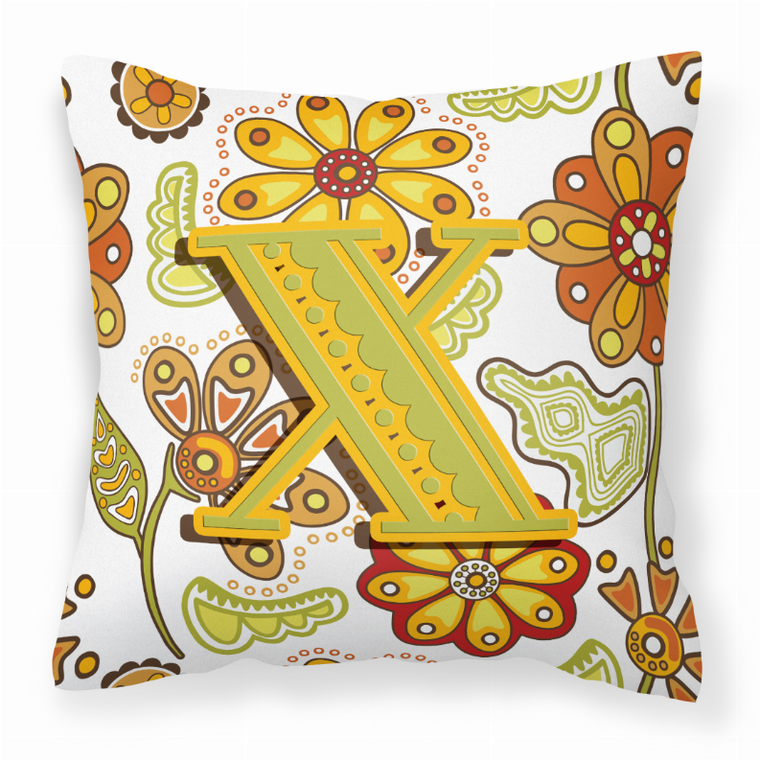 Carolines Treasures Monogram Letter Floral Fabric Decorative Pillow, 14x14 Inches, bright, cheerful