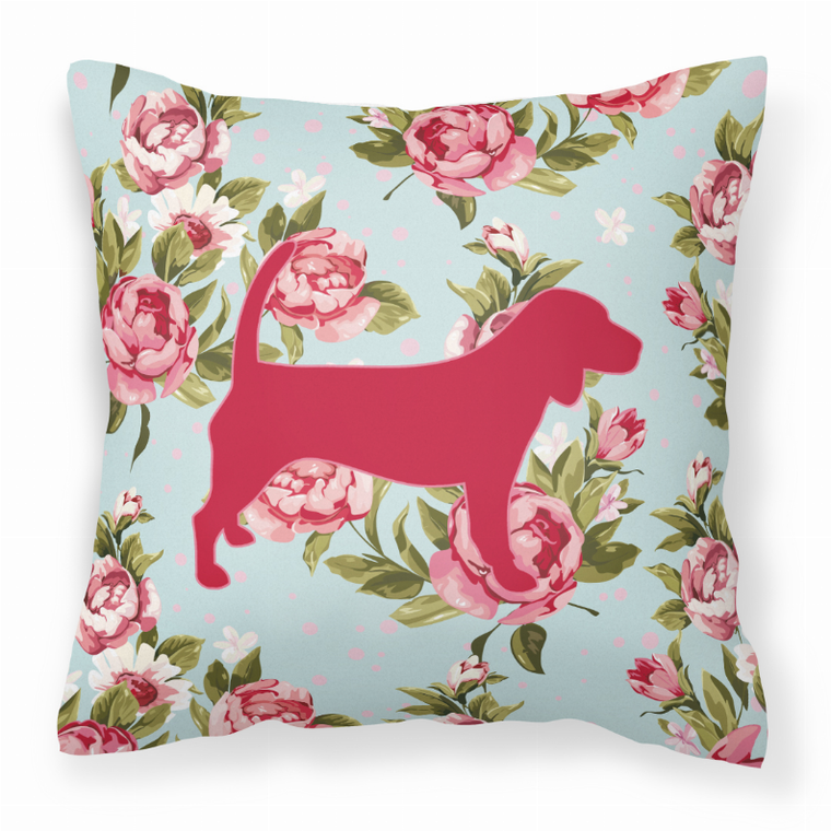 Carolines Treasures Dog Silhouette Shabby Chic Roses Fabric Decorative Pillow, 14x14 Inches, Soft Couch Cushion